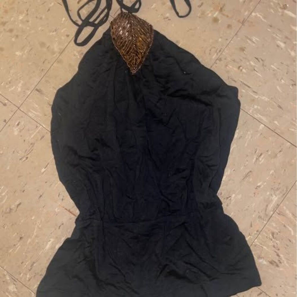 Banana Republic Vintage 90's/Y2K Black Halter Top with Bronze Beading